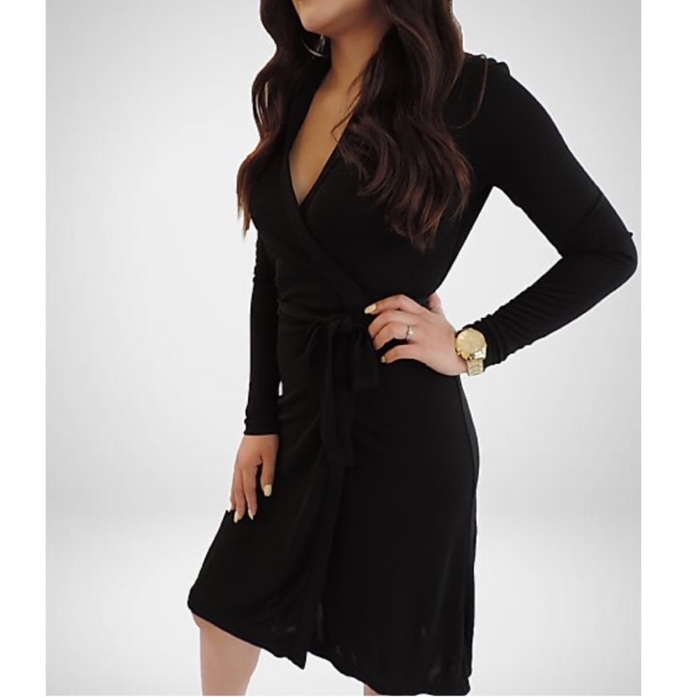 Black-midi wrap belted dress